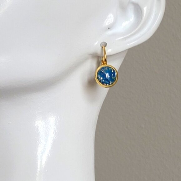 Elegant Hand Crafted Boho Blue Gold Gemstone Marble Circle Drop Dangle Earrings - Picture 12 of 14